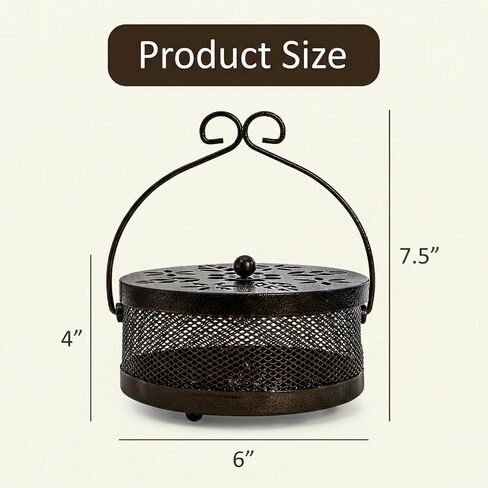 Elsjoy 2 Pack Metal Mosquito Coil Holders, Portable Mosquito Incense Burner with Lid and Handle for Indoor and Outdoor, Bronze in Kuwait