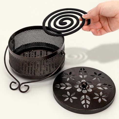 Elsjoy 2 Pack Metal Mosquito Coil Holders, Portable Mosquito Incense Burner with Lid and Handle for Indoor and Outdoor, Bronze in Kuwait