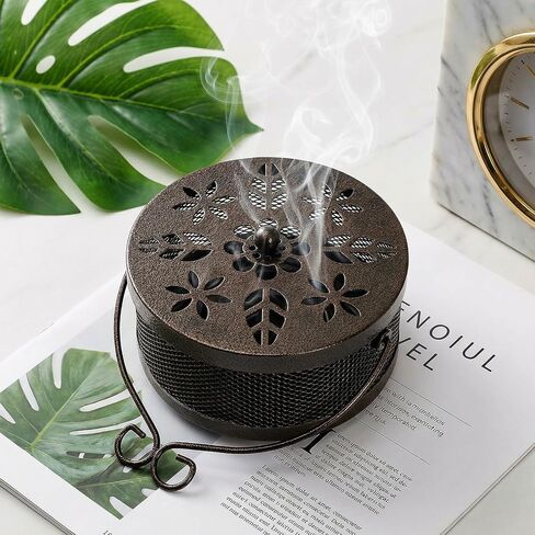 Elsjoy 2 Pack Metal Mosquito Coil Holders, Portable Mosquito Incense Burner with Lid and Handle for Indoor and Outdoor, Bronze in Kuwait