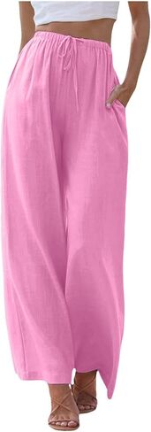 Aniywn Womens Summer Pants Lightweight Drawstring High Waisted Linen Pants Flowy Wide Leg Lounge Beach Trouser with Pockets in Saudi Arabia