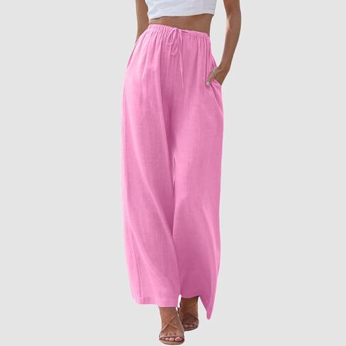 Aniywn Womens Summer Pants Lightweight Drawstring High Waisted Linen Pants Flowy Wide Leg Lounge Beach Trouser with Pockets in Saudi Arabia