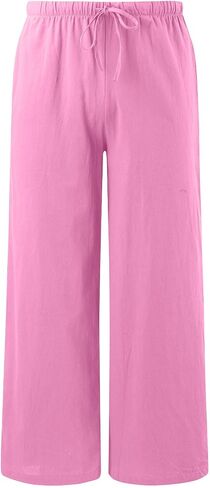 Aniywn Womens Summer Pants Lightweight Drawstring High Waisted Linen Pants Flowy Wide Leg Lounge Beach Trouser with Pockets in Saudi Arabia