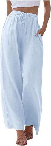 Aniywn Womens Summer Pants Lightweight Drawstring High Waisted Linen Pants Flowy Wide Leg Lounge Beach Trouser with Pockets in Saudi Arabia