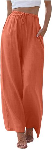 Aniywn Womens Summer Pants Lightweight Drawstring High Waisted Linen Pants Flowy Wide Leg Lounge Beach Trouser with Pockets in Saudi Arabia
