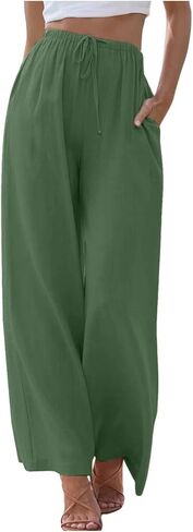 Aniywn Womens Summer Pants Lightweight Drawstring High Waisted Linen Pants Flowy Wide Leg Lounge Beach Trouser with Pockets in Saudi Arabia