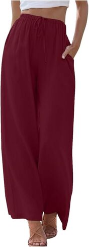 Aniywn Womens Summer Pants Lightweight Drawstring High Waisted Linen Pants Flowy Wide Leg Lounge Beach Trouser with Pockets in Saudi Arabia