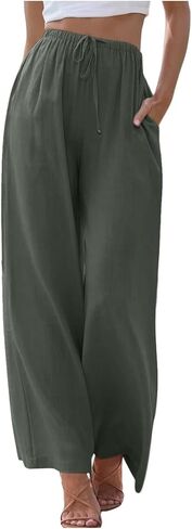 Aniywn Womens Summer Pants Lightweight Drawstring High Waisted Linen Pants Flowy Wide Leg Lounge Beach Trouser with Pockets in Saudi Arabia