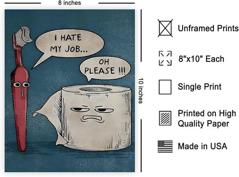 ملصق Master I Hate My Job Poster - Oh Please Print - فن فرشاة الأسنان وورق التواليت - ديكور جدار الحمام - ديكور حمام الضيوف - ديكور غرفة المسحوق - علامة مرحاض مضحكة - 8 × 10 لوحة فنية جدارية غير مؤطرة in Kuwait