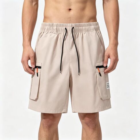 Men's Casual Cargo Shorts, Elastic Waist with Drawstring, Zip Pockets, Relaxed Fit in Kuwait