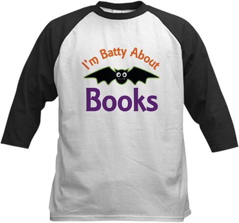 CafePress Batty About Books Kids Baseball Jersey Kids Cotton Baseball Jersey, 3/4 Raglan Sleeve Shirt in Kuwait
