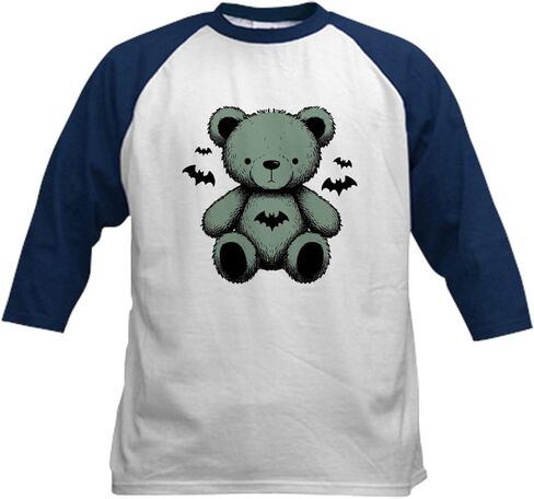 CafePress Batty Bear Green Baseball Jersey Kids Cotton Baseball Jersey, 3/4 Raglan Sleeve Shirt in Kuwait