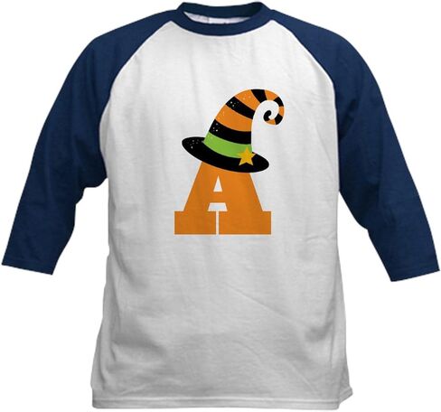 CafePress Halloween Letter A Witch Monogram Kids Baseball Je Kids قطن البيسبول جيرسي، 3/4 قميص بأكمام راجلان in Kuwait