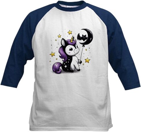 CafePress Batty Unicorn Kids Baseball T Shirt Kids Cotton Baseball Jersey, 3/4 Raglan Sleeve Shirt in Kuwait