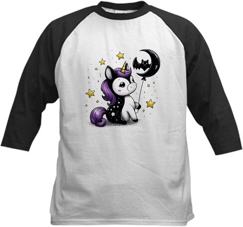CafePress Batty Unicorn Kids Baseball T Shirt Kids Cotton Baseball Jersey, 3/4 Raglan Sleeve Shirt in Kuwait