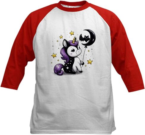 CafePress Batty Unicorn Kids Baseball T Shirt Kids Cotton Baseball Jersey, 3/4 Raglan Sleeve Shirt in Kuwait