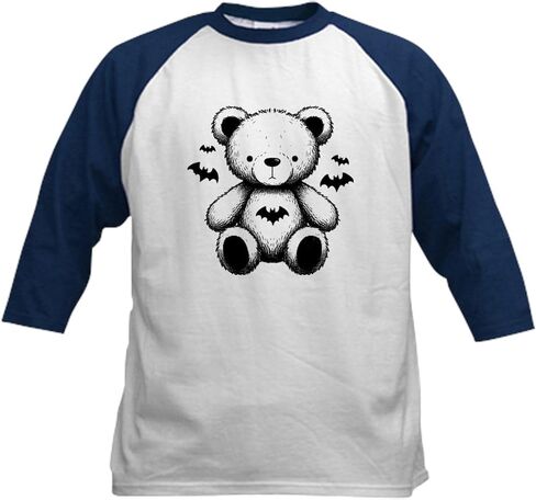 CafePress Batty Bear White Kids Baseball T Shirt Kids Cotton Baseball Jersey, 3/4 Raglan Sleeve Shirt in Kuwait