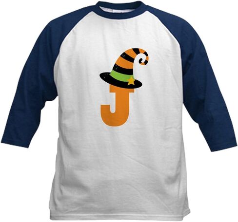 CafePress Halloween Letter J Witch Monogram Kids Baseball Je Kids Cotton Baseball Jersey, 3/4 Raglan Sleeve Shirt in Kuwait