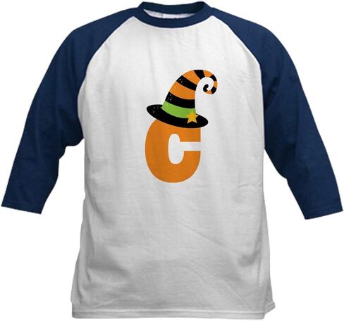 CafePress Halloween Letter C Witch Monogram Kids Baseball Je Kids Cotton Baseball Jersey, 3/4 Raglan Sleeve Shirt in Kuwait