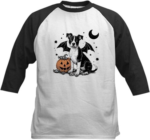 تي شيرت CafePress Halloween Puppy Kids Baseball للأطفال مصنوع من القطن جيرسي البيسبول، قميص بأكمام راجلان 3/4 in Kuwait