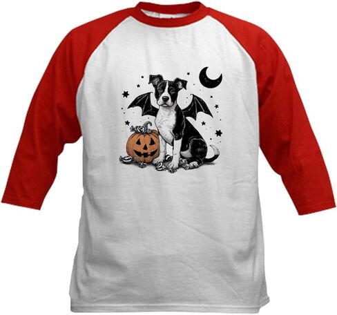 تي شيرت CafePress Halloween Puppy Kids Baseball للأطفال مصنوع من القطن جيرسي البيسبول، قميص بأكمام راجلان 3/4 in Kuwait