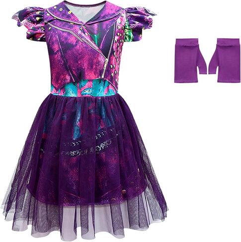 Halloween Descendants Girls Evie Mal Mesh Costume Dress, Princess Birthday Party Dress Up Outfits with Gloves in Saudi Arabia