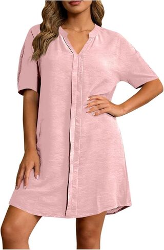 Summer Dresses for Women Casual Loose Fit Short Sleeve Tunic Sundress V Neck Beach Vacation T Shirt Dress in Kuwait