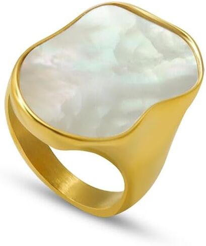 MIREE Irregular Mother of Pearl Statement Ring- Chunky Signet Ring in Gold and Silver for Women in Saudi Arabia
