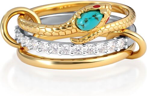 Genuine Turquoise Rings Sets 925 Sterling Silver Statement 3 Mixed Multi Ring Snake Stackable Rings Nature Gemstone Real Turquoise Jewelry for Women in Saudi Arabia