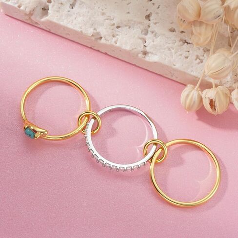 Genuine Turquoise Rings Sets 925 Sterling Silver Statement 3 Mixed Multi Ring Snake Stackable Rings Nature Gemstone Real Turquoise Jewelry for Women in Saudi Arabia