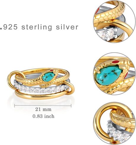 Genuine Turquoise Rings Sets 925 Sterling Silver Statement 3 Mixed Multi Ring Snake Stackable Rings Nature Gemstone Real Turquoise Jewelry for Women in Saudi Arabia