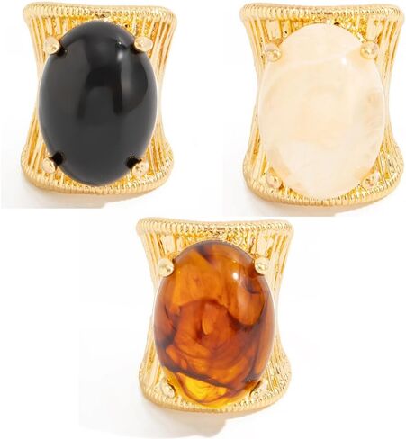 3PCS Chunky Oval Resin Gemstone Statement Wide Band Rings for Women Knuckle Large Geometric Aesthetic Thick Amber Exaggerated Finger Open Ring Stackable Trendy Summer Prom Party Costume Jewelry Gifts in Kuwait