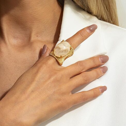 3PCS Chunky Oval Resin Gemstone Statement Wide Band Rings for Women Knuckle Large Geometric Aesthetic Thick Amber Exaggerated Finger Open Ring Stackable Trendy Summer Prom Party Costume Jewelry Gifts in Kuwait
