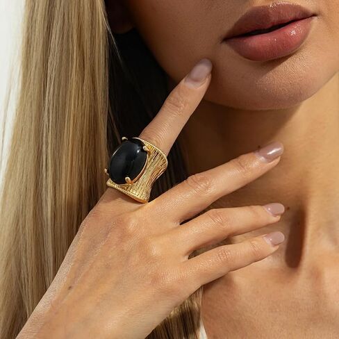 3PCS Chunky Oval Resin Gemstone Statement Wide Band Rings for Women Knuckle Large Geometric Aesthetic Thick Amber Exaggerated Finger Open Ring Stackable Trendy Summer Prom Party Costume Jewelry Gifts in Kuwait