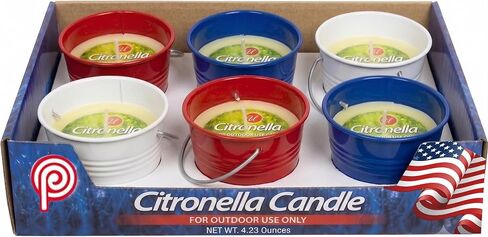 Patriotic Citronella Bucket Outdoor Candles, 6 Pack, Red White and Blue USA Flag Assortment Citronella Wax Mini Buckets, for Memorial Day, Independence Day, 4th of July Backyard BBQ, 4.23 oz Each in Saudi Arabia