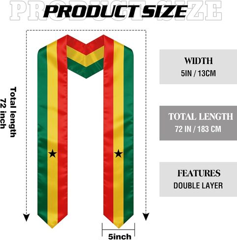 Ghana Graduation Sash Stole International Study Abroad Unisex Ghana Flag Graduation Scarf in Kuwait