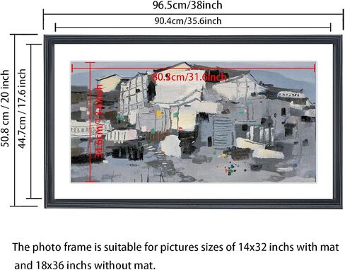 إطار صورة Mxtallup مقاس 18x36 من الخشب الصلب الأسود مقاس 14X32 يناسب الصورة مقاس 18x36 بدون حصيرة أو 14x32 مع حصيرة (T23B1836W1432) in Kuwait