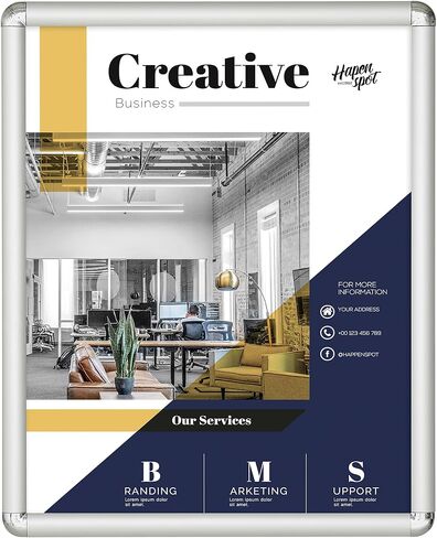M&T Displays Snap Poster Frame 16x20 Inch Silver 1" Aluminum Profile Front Loading Wall Mounting Picture Photo Document Certificate Sign Holder Round Corner Anti Glare Cover in Saudi Arabia