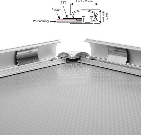 M&T Displays Snap Poster Frame 16x20 Inch Silver 1" Aluminum Profile Front Loading Wall Mounting Picture Photo Document Certificate Sign Holder Round Corner Anti Glare Cover in Saudi Arabia