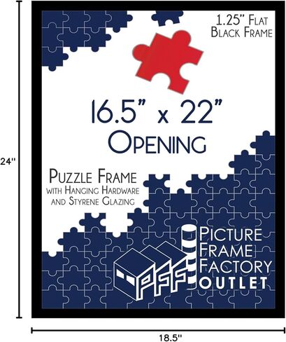 PFFO 16.5x22 Puzzle Frame, 1.25" Minimalist Matte Black Style, Clear Plexiglass, Strong Backing, Wall Hanging Hardware Included – Display for Puzzles, Art, Posters, or Pictures in Saudi Arabia