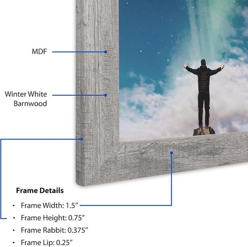ArtToFrames 11x14 Inch Brown Picture Frame, This 1.50 Inch Custom Poster Frame is Winter White Barnwood 1.5 Inch - Comes with Regular Glass and Corrugated Backing (WOMRFB-150-NAT-11x14) in Kuwait