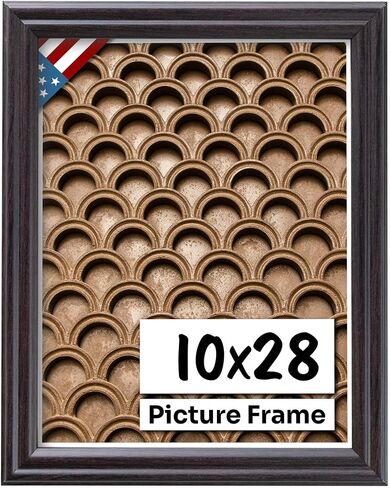 Coffee Brown 10x28 Picture Frame .75" Inch Wide - Dark Brown Wall Decor Handmade Solid Wood Frames with Preinstalled Hangers and UV Blocking Plexiglass 28x10 Frame in Saudi Arabia