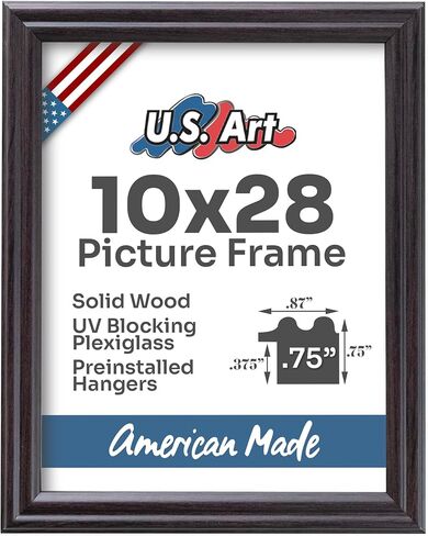 Coffee Brown 10x28 Picture Frame .75" Inch Wide - Dark Brown Wall Decor Handmade Solid Wood Frames with Preinstalled Hangers and UV Blocking Plexiglass 28x10 Frame in Saudi Arabia