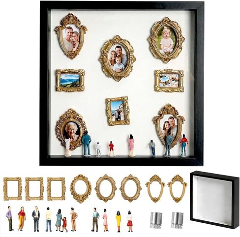 DIY Shadow Box Kit for Personalized Memories, Custom Memory Display with Mini Figurines and Gold Frames, Creative Home Decor Gift for Wedding Anniversary & Family Photos (Black,Without Lights) in Saudi Arabia
