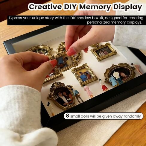 DIY Shadow Box Kit for Personalized Memories, Custom Memory Display with Mini Figurines and Gold Frames, Creative Home Decor Gift for Wedding Anniversary & Family Photos (Black,Without Lights) in Saudi Arabia