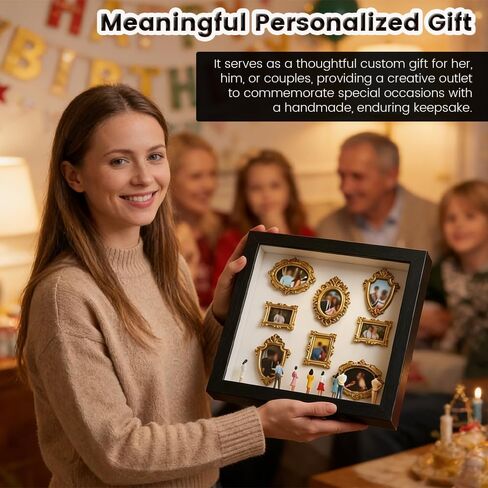 DIY Shadow Box Kit for Personalized Memories, Custom Memory Display with Mini Figurines and Gold Frames, Creative Home Decor Gift for Wedding Anniversary & Family Photos (Black,Without Lights) in Saudi Arabia