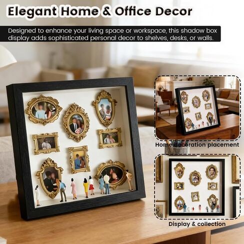 DIY Shadow Box Kit for Personalized Memories, Custom Memory Display with Mini Figurines and Gold Frames, Creative Home Decor Gift for Wedding Anniversary & Family Photos (Black,Without Lights) in Saudi Arabia