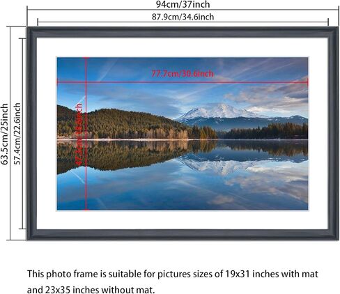 23x35 Picture Frame Solid Wood Black, Display 19"x31" (With mat) or 23"x35" (Without mat) Painting,Puzzles,Photos, Poster (F23B2335W1931) in Saudi Arabia
