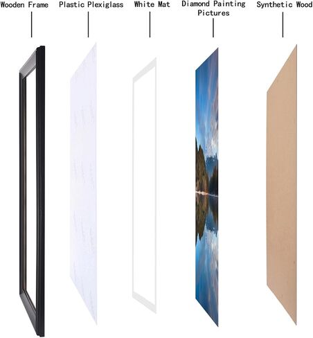 23x35 Picture Frame Solid Wood Black, Display 19"x31" (With mat) or 23"x35" (Without mat) Painting,Puzzles,Photos, Poster (F23B2335W1931) in Saudi Arabia