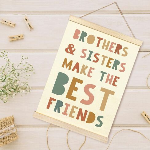 TAEDIN Siblings Wall Art Poster Hanger Frame - Boho Colorful Wall Art with Wood Frames, Kids Room Wall Hanging Decor for Nursery Bedroom Playroom Game Room Boys Girls Teens Room, 12x16 Inches in Saudi Arabia