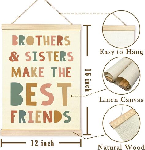TAEDIN Siblings Wall Art Poster Hanger Frame - Boho Colorful Wall Art with Wood Frames, Kids Room Wall Hanging Decor for Nursery Bedroom Playroom Game Room Boys Girls Teens Room, 12x16 Inches in Saudi Arabia